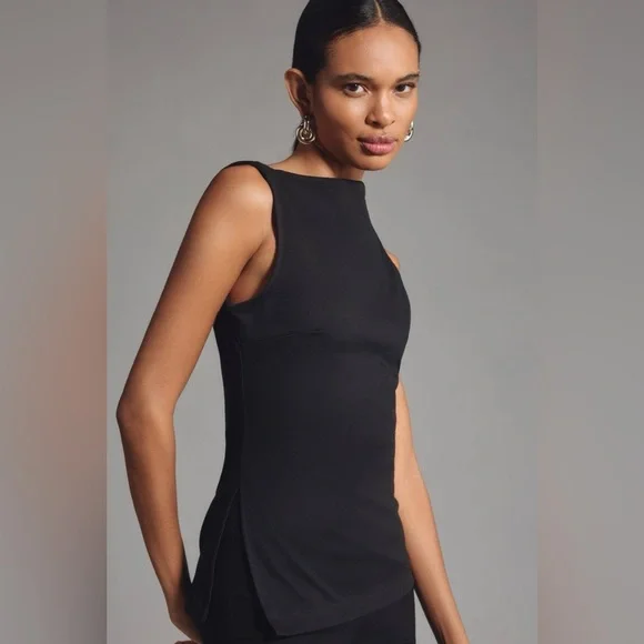 By Anthropologie Side-Slit Tunic. Black. Medium. - Picture 1 of 10